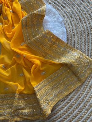 Yellow Color Embroidery Sequins Work Georgette Saree 3