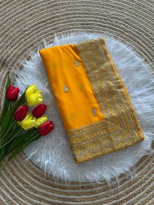 Yellow Color Embroidery Sequins Work Georgette Saree 4