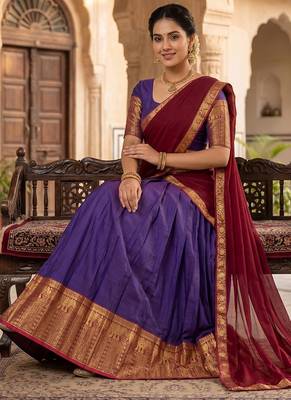 Royal Purple and Maroon Ethnic silk blend Lehenga Set Featuring Gold Zari Detailing 2