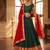 Traditional Deep Green Silk Lehenga Set with Contrast Red Dupatta and Ornate Gold Zari Border