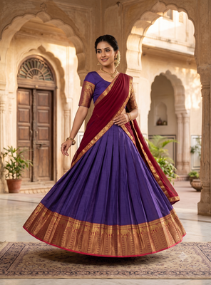 Royal Purple and Maroon Ethnic silk blend Lehenga Set Featuring Gold Zari Detailing 1