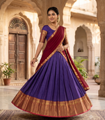 Royal Purple and Maroon Ethnic Silk Lehenga Set Featuring Traditional Gold Zari Detailing