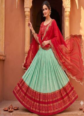 Ethnic Sky Blue Lehenga Choli with Scalloped Border Dupatta 1