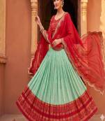 Ethnic Sky Blue Lehenga Choli with Scalloped Border Dupatta