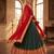 Traditional Deep Green Silk Lehenga Set with Contrast Red Dupatta and Ornate Gold Zari Border