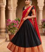 Classic Black and Red Ethnic Pattu Pavadai Inspired Silk Lehenga Set for Festive Occasions