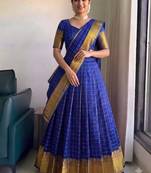 Vibrant Royal Blue Checkered Silk Lehenga Choli with Antique Gold Border
