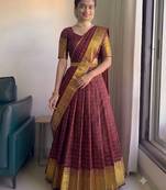 Classic Maroon Checkered Silk Lehenga Choli with Heavy Zari Border
