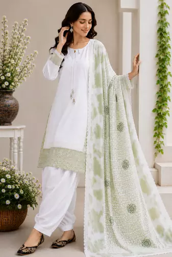 Light Green Color Embroidery And Sequence Work Silk Blend Salwar Suit
