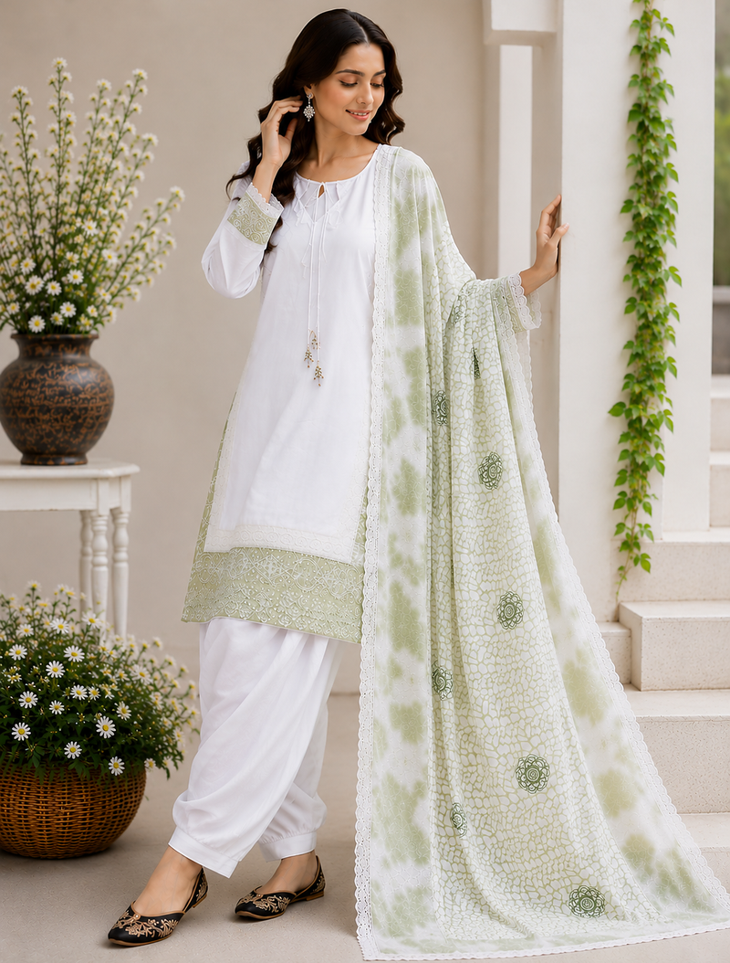 Light Green Color Embroidery And Sequence Work Silk Blend Salwar Suit