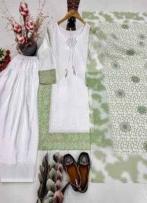 Light Green Color Embroidery And Sequence Work Silk Blend Salwar Suit 4