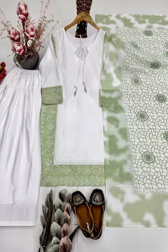 Light Green Color Embroidery And Sequence Work Silk Blend Salwar Suit