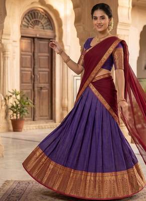 Royal Purple and Maroon Ethnic silk blend Lehenga Set Featuring Gold Zari Detailing 3