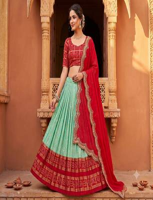 Ethnic Sky Blue Lehenga Choli with Scalloped Border Dupatta 2