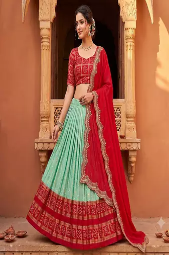 Ethnic Sky Blue Lehenga Choli with Scalloped Border Dupatta
