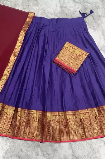 Royal Purple and Maroon Ethnic Silk Lehenga Set Featuring Traditional Gold Zari Detailing