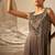 Charcoal grey embroidered organza striped kurta set