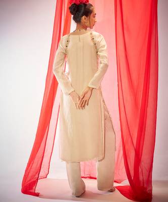 Ivory embroidered organza long kurta set 2