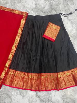 Classic Black and Red Ethnic Pattu Pavadai Inspired silk blend Lehenga Set for Festive Occasions 3