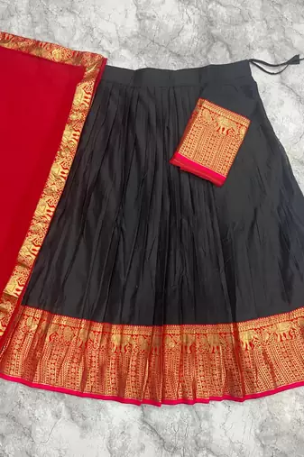 Classic Black and Red Ethnic Pattu Pavadai Inspired Silk Lehenga Set for Festive Occasions