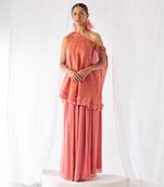 Peach embroidered crepe co ord set