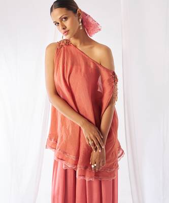 Peach embroidered crepe co ord set 2