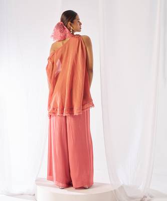 Peach embroidered crepe co ord set 4