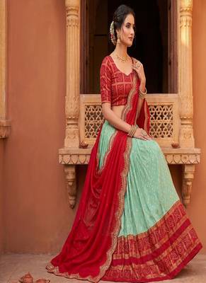 Ethnic Sky Blue Lehenga Choli with Scalloped Border Dupatta 3