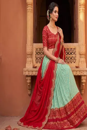 Ethnic Sky Blue Lehenga Choli with Scalloped Border Dupatta