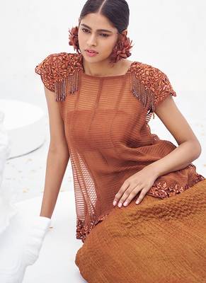 Rust brown embroidered crepe co ord set 2