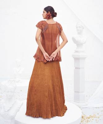 Rust brown embroidered crepe co ord set 3