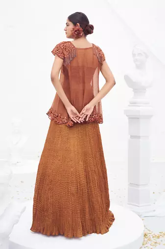 Rust brown embroidered crepe co ord set