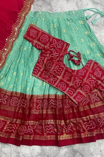 Ethnic Sky Blue Lehenga Choli with Scalloped Border Dupatta