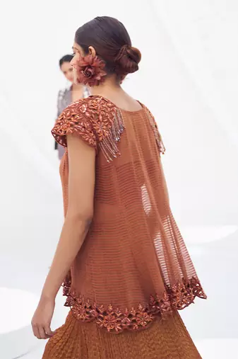 Rust brown embroidered crepe co ord set