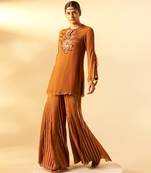 Brown embroidered organza chinon co ord set