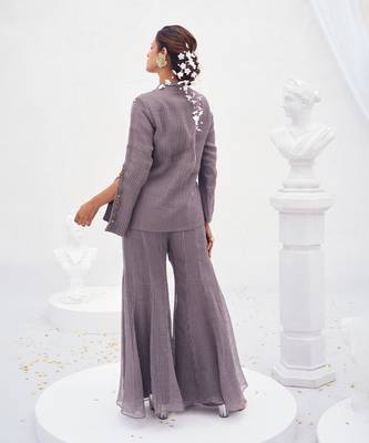 Lilac grey toned embroidered crepe co ord set 3