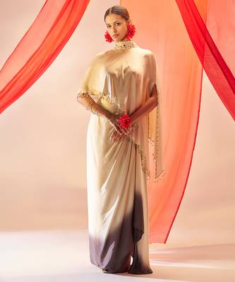 Cream ivory embroidered satin co ord set 1