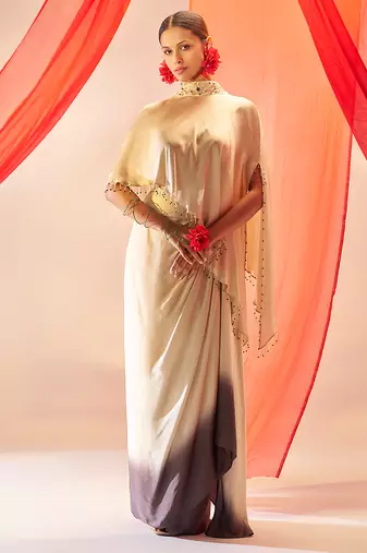 Cream ivory embroidered satin co ord set
