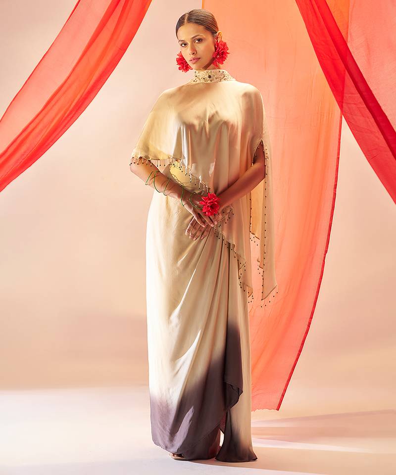 Cream ivory embroidered satin co ord set