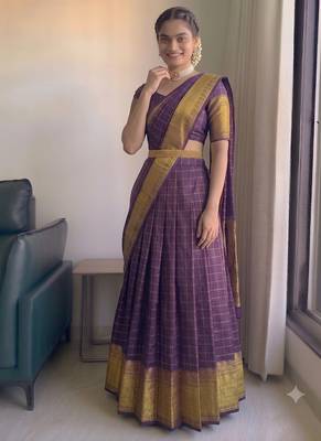  Wine Red Checkered silk blend Lehenga Choli with Traditional Zari Work 2