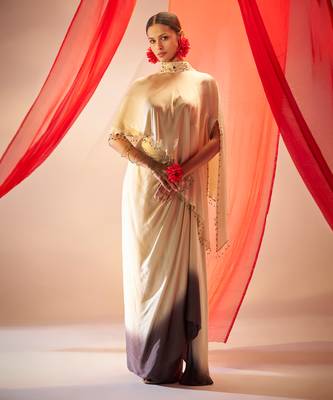 Cream ivory embroidered satin co ord set 2