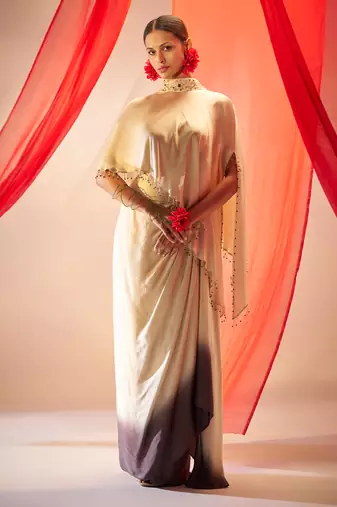 Cream ivory embroidered satin co ord set