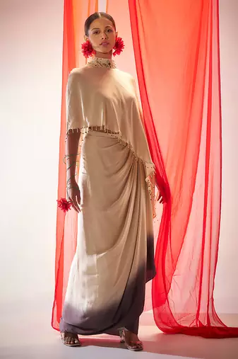 Cream ivory embroidered satin co ord set