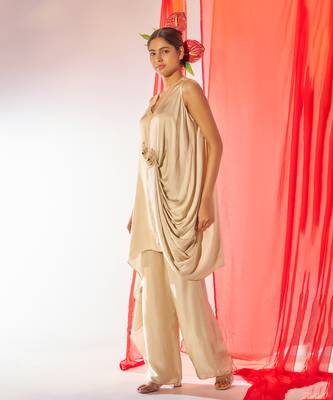 Ivory embroidered satin co ord set 2