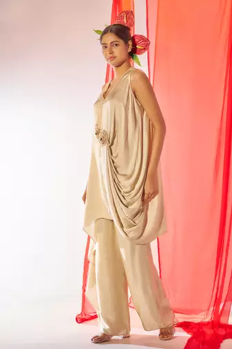 Ivory embroidered satin co ord set