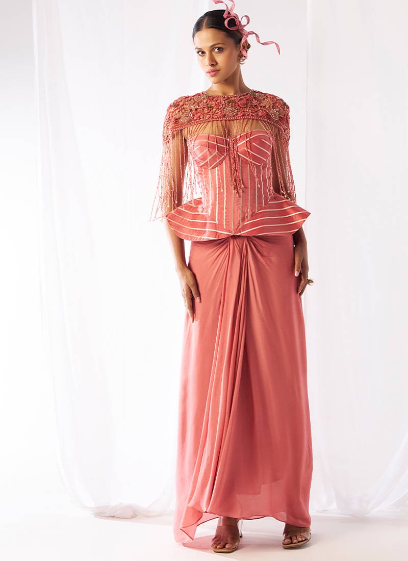 Rose pink embroidered organza co ord set