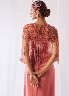 Rose pink embroidered organza co ord set 2