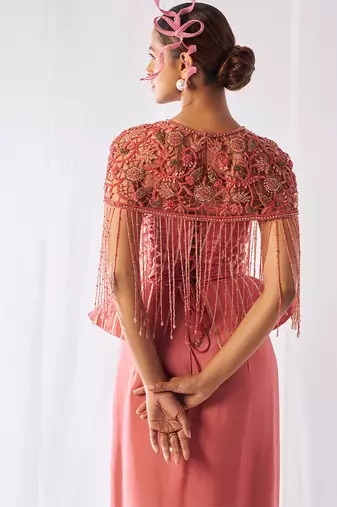 Rose pink embroidered organza co ord set