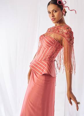 Rose pink embroidered organza co ord set 3