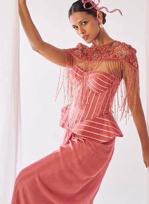 Rose pink embroidered organza co ord set 4